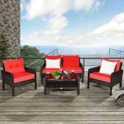 Costway 4PCS Patio Rattan Furniture Set Loveseat Sofa Coffee Table Cushioned Sofa Garden -Costway GUEST 008bbfe6 9a73 4b4c 8cee 5f2028c8cd91