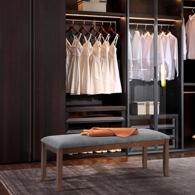 Costway Set Of 2 Dining Bench Rubber Wood Upholstered Padded Bedroom Seat 3 Costway Set Of 2 Dining Bench Rubber Wood Upholstered Padded Bedroom Seat - Image 3