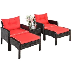 Costway 5 PCS Patio Rattan Furniture Set Sofa Ottoman Table Cushioned Yard Red -Costway GUEST 018d8b8a 2325 40e2 aac5 fd1b6d1e8b11 1
