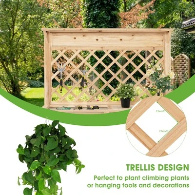 Costway Wood Raised Garden Bed W/ Trellis Elevated Planter Box W/ Storage Shelf And Drawer 5 Costway Wood Raised Garden Bed W/ Trellis Elevated Planter Box W/ Storage Shelf And Drawer - Image 5