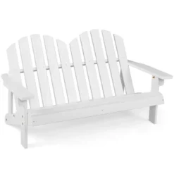 Costway 2 Person Adirondack Chair Kid Solid Wood Loveseat Backrest Arm Rest Patio Coffee/White -Costway GUEST 01d643e2 5760 4845 ba01 91bd65ec9d24