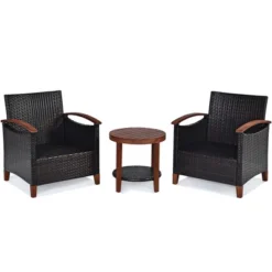 Costway 3PCS Patio Rattan Furniture Set Wooden Frame Cushion Table Shelf RedBeigeBlue -Costway GUEST 01eed344 0eb1 433d 8cfe 6e0d7321ac78