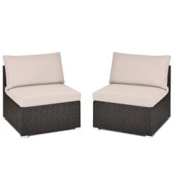 Costway 2PCS Patio Rattan Armless Sofa Sectional Conversation Furniture Set W/Cushion -Costway GUEST 0247002f 053a 493f b63c a64640800d95