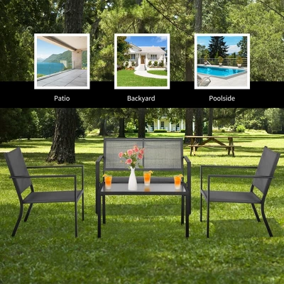 Costway 4 PCS Patio Furniture Set Sofa Coffee Table Steel Frame Garden 3 Costway 4 PCS Patio Furniture Set Sofa Coffee Table Steel Frame Garden - Image 3