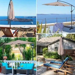 Costway 10' Hanging Umbrella Patio Sun Shade Offset Outdoor Market W/t Cross Base Beige -Costway GUEST 02a0baaa df31 45cd 8d2a f6bcbcbf17ff