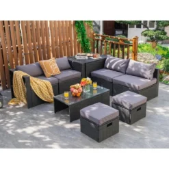 Costway 8PCS Patio Rattan Furniture Set Storage Table Ottoman Cover -Costway GUEST 02c13580 557e 4a0e bc80 9ac69baf6a2b