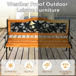 Patio Park Garden Bench Porch Path Chair Furniture Cast Iron Hardwood -Costway GUEST 02c9c294 e0ee 48be 8efc ee142433777e