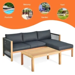 Costway 3PCS Patio Sofa Furniture Set Thick Cushion Acacia Wood -Costway GUEST 02cf7abc 7bfd 480f bd74 fa0a1c3cbb25
