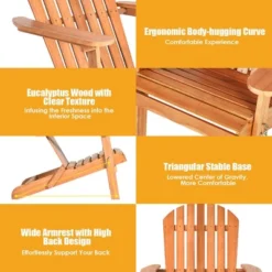 Costway 4 PCS Eucalyptus Adirondack Chair Foldable Outdoor Wood Lounger Chair Natural -Costway GUEST 02d10905 1993 4c09 b671 388c5a554ba8