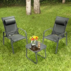 Costway 3PCS Patio Bistro Furniture Set Adjustable Back Stackable Chairs BrownBlack -Costway GUEST 02d8a429 e3a7 429d 89b8 1986d720a673