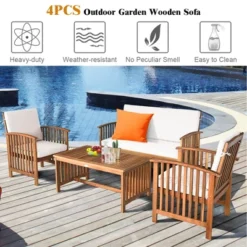 Costway 4PCS Patio Solid Wood Furniture Set Conversation Coffee Table W/White Cushion -Costway GUEST 02db6b5c 94f2 449e 81d6 2342b21aba9b