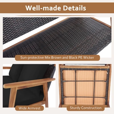 Costway 8PCS Patio Rattan Furniture Set Wooden Cushioned Sofa With Black & Turquoise Cover 8 Costway 8PCS Patio Rattan Furniture Set Wooden Cushioned Sofa With Black & Turquoise Cover - Image 8