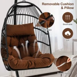 Costway Patio Hanging Egg Chair With Stand Waterproof Cover Folding Basket Cushion GreyBrown -Costway GUEST 02e60c88 63a3 41e2 9663 9b41e73b0c71
