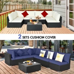 Costway 7PCS Patio Rattan Furniture Set Sectional Sofas Off White & Navy Cushion Covers 10 Costway 7PCS Patio Rattan Furniture Set Sectional Sofas Off White & Navy Cushion Covers -Costway GUEST 02ecd001 b681 45ef 8007 7398bd616f33