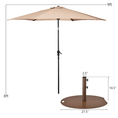 Costway 9ft Patio Umbrella Outdoor W/ 50 LBS Round Umbrella Stand W/ Wheels 1 Costway 9ft Patio Umbrella Outdoor W/ 50 LBS Round Umbrella Stand W/ Wheels