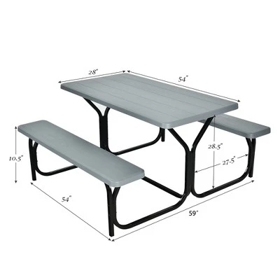 Costway Picnic Table Bench Set Outdoor Camping Backyard Garden Patio Party All Weather Gray/Green 8 Costway Picnic Table Bench Set Outdoor Camping Backyard Garden Patio Party All Weather Gray/Green - Image 8