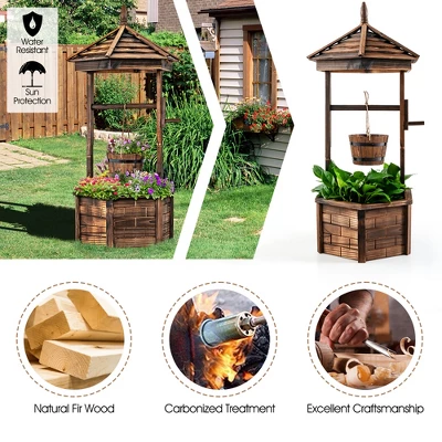 Costway Wooden Wishing Well Hexagonal Bucket Flower Plants Planter Patio Garden Decor 7 Costway Wooden Wishing Well Hexagonal Bucket Flower Plants Planter Patio Garden Decor - Image 7