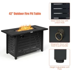 Costway 42'' Rectangular Propane Gas Fire Pit 60,000 Btu Heater Outdoor Table W/ Cover -Costway GUEST 03ca79b8 666d 418a bf37 b73ddb40c525