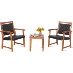 Costway 3PCS Patio Rattan Bistro Set Acacia Wood Frame Armrest Chairs Garden -Costway GUEST 03d237d3 65a2 41cc 97da b002a4b5e6c8