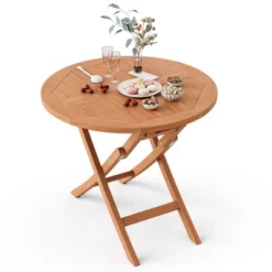 Costway 31.5'' Patio Round Folding Dining Table Solid Teak Wood Natural Outdoor Portable -Costway GUEST 03d8508d d345 4b5e a620 8400449411c1