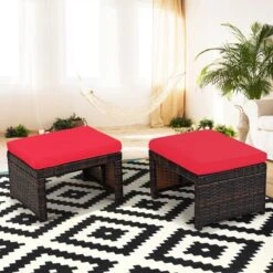 Costway 2PCS Patio Rattan Ottoman Cushioned Seat Foot Rest Furniture TurquoiseRedWhite 22 Costway 2PCS Patio Rattan Ottoman Cushioned Seat Foot Rest Furniture TurquoiseRedWhite -Costway GUEST 03de38a0 021f 4b79 87ec fc575036b6a5