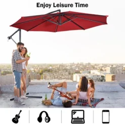 Costway 10' Hanging Umbrella Patio Sun Shade Offset Outdoor Market W/t Cross Base Burgundy -Costway GUEST 03fd53ee 500b 4d37 ba53 2ddd4bc83e0a