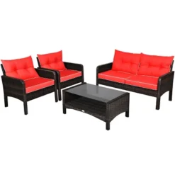 Costway 4PCS Patio Rattan Furniture Set Loveseat Sofa Coffee Table Cushioned Sofa Garden -Costway GUEST 041d4779 6888 49f3 9aea 636ed56c9b4f