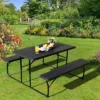 Costway Folding Picnic Table & Bench Set For Camping BBQ W/ Steel Frame White/Balck