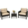 Costway 3PCS Patio Rattan Conversation Set Cushioned Sofa Chair For Garden