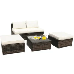 Costway 5PCS Patio Rattan Wicker Furniture Set Armless Sofa Ottoman Cushioned Garden -Costway GUEST 04625619 87a9 4e75 94c8 c19e54a7d980