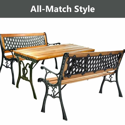 49 1/2'' Patio Park Garden Bench Porch Path Chair Outdoor Deck Cast Iron Hardwood 6 49 1/2'' Patio Park Garden Bench Porch Path Chair Outdoor Deck Cast Iron Hardwood - Image 6