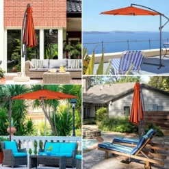 Costway 10 Ft Hanging Umbrella Patio Sun Shade Offset Outdoor Market Cross Base Orange -Costway GUEST 0546bd6e 0ae9 4d7a 8787 962c4f3a8f16
