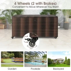 Costway 96 Gallon Patio Rattan Storage Deck Box Container Garden Liner Wheels Mix Brown/Grey -Costway GUEST 0554e523 5bd8 4d2a 8ce6 6e1b46ee379d