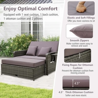 Costway Patio Rattan Daybed Set Wicker Loveseat Sofa With Ottoman & Retractable Side Tray 6 Costway Patio Rattan Daybed Set Wicker Loveseat Sofa With Ottoman & Retractable Side Tray - Image 6