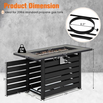 Costway 42'' Rectangular Propane Fire Pit Table 50,000 BTU W/ Lava Rocks & PVC Cover 3 Costway 42'' Rectangular Propane Fire Pit Table 50,000 BTU W/ Lava Rocks & PVC Cover - Image 3