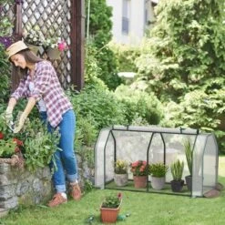 Costway Raised Garden Bed With Dual Zipper Door Greenhouse For Patios And Backyards Grey/Natural -Costway GUEST 060bce82 1731 46ec b6fb 93cde05e3098