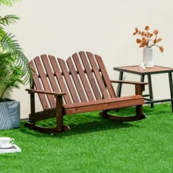 Costway 2 Person Kid Adirondack Rocking Chair Outdoor Backrest Armrest Solid Wood Coffee/White -Costway GUEST 062782c1 0b6e 42de 9696 312af9d3daa0