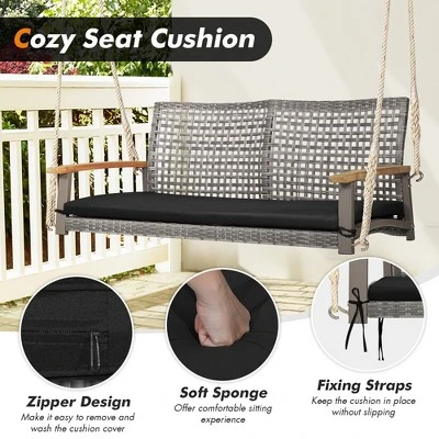 Costway 2-Person Patio Wicker Hanging Swing Chair Loveseat Cushion Porch RedBlack 5 Costway 2-Person Patio Wicker Hanging Swing Chair Loveseat Cushion Porch RedBlack - Image 5