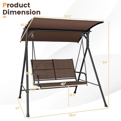 Costway Patio Porch Swing Glider 2 Seat Soft Cushion Adjustable Canopy Outdoor Garden 3 Costway Patio Porch Swing Glider 2 Seat Soft Cushion Adjustable Canopy Outdoor Garden - Image 3
