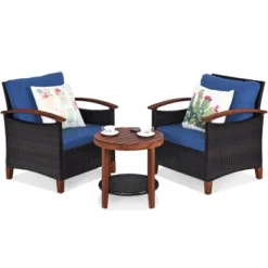 Costway 3PCS Patio Rattan Furniture Set Wooden Frame Cushion Table Shelf RedBeigeBlue -Costway GUEST 06f9289f b06f 4f05 acff 70b3fcbf9add