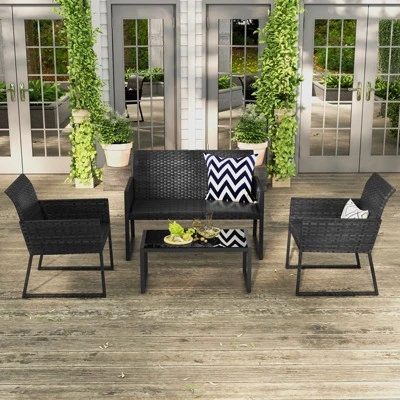 Costway 4 PCS Patio Wicker Furniture Set Outdoor Conversation With Quick-Drying Foam 1 Costway 4 PCS Patio Wicker Furniture Set Outdoor Conversation With Quick-Drying Foam