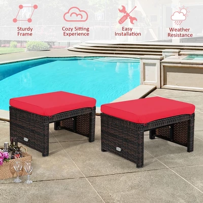 Costway 2PCS Patio Rattan Ottoman Cushioned Seat Foot Rest Furniture TurquoiseRedWhite 5 Costway 2PCS Patio Rattan Ottoman Cushioned Seat Foot Rest Furniture TurquoiseRedWhite - Image 5