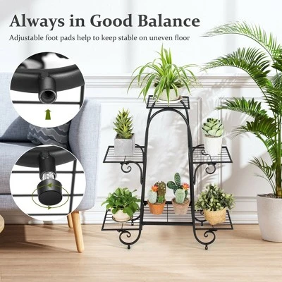 Costway 6 Tier Flower Pot Holder Metal Vertical Shelves Corner Plants Display Rack 6 Costway 6 Tier Flower Pot Holder Metal Vertical Shelves Corner Plants Display Rack - Image 6