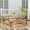 Costway Acacia Wood Patio Picnic Table Bench Set With 71'' Tabletop ＆ 2'' Umbrella Hole