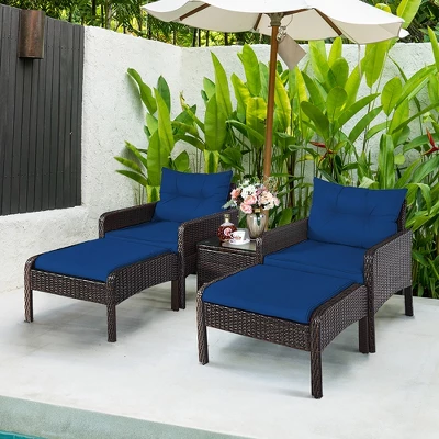 Costway 5 PCS Patio Rattan Wicker Furniture Set Sofa Ottoman Coffee Table Cushioned 1 Costway 5 PCS Patio Rattan Wicker Furniture Set Sofa Ottoman Coffee Table Cushioned