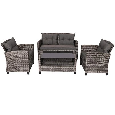 Costway 4PCS/8PCS Patio Rattan Furniture Set Coffee Table Cushioned Sofa Garden Lawn Gray 9 Costway 4PCS/8PCS Patio Rattan Furniture Set Coffee Table Cushioned Sofa Garden Lawn Gray - Image 9