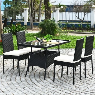 Costway 5PCS Patio Rattan Dining Set Table W/Glass Top Garden Furniture 5 Costway 5PCS Patio Rattan Dining Set Table W/Glass Top Garden Furniture - Image 5