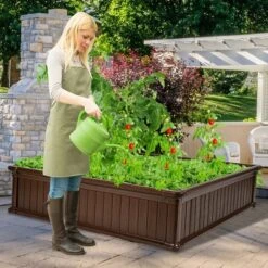 Costway 4 Pcs 48.5'' Raised Garden Bed Square Plant Box Planter Flower Vegetable Brown -Costway GUEST 0853439d fe5a 40a8 a7e1 e37032e5b066 1