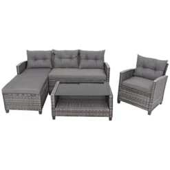Costway 4PCS Patio Rattan Furniture Set Cushioned Loveseat Table Shelf Gray 17 Costway 4PCS Patio Rattan Furniture Set Cushioned Loveseat Table Shelf Gray -Costway GUEST 0877ef8c ff2f 4801 8265 e310bbe0ce50