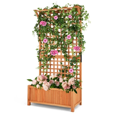 Costway Raised Garden Bed Planter Box Climbing Plants Container With Trellis &Hanging Roof 1 Costway Raised Garden Bed Planter Box Climbing Plants Container With Trellis &Hanging Roof